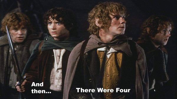 Samwise Gamgee, Frodo Baggins, Merry Brandybuck, and Pippin Took from LoTR 