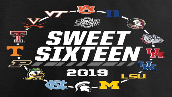 Sweet 16 Logo w/ the logos of 16 colleges remaining